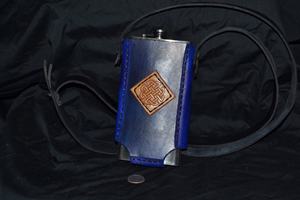 tall, blue, 12oz flask